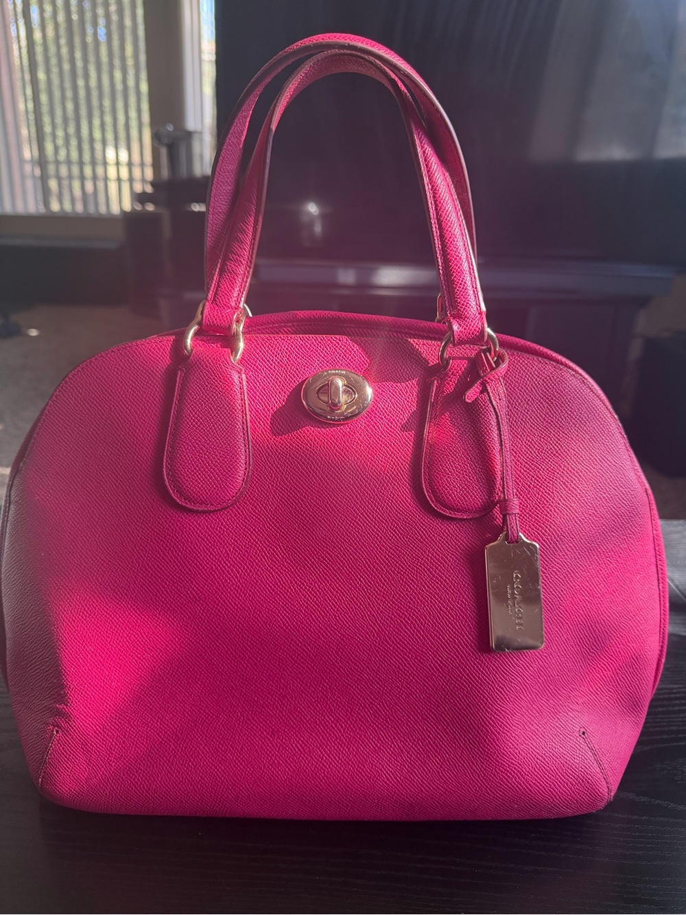 Coach Prince Hot Pink Ruby Dome Satchel Handbag Crossgrain Firm Leather